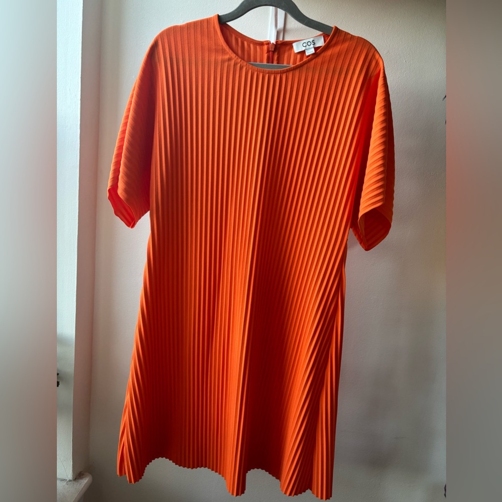 COS Orange Ribbed A-Line Midi Dress